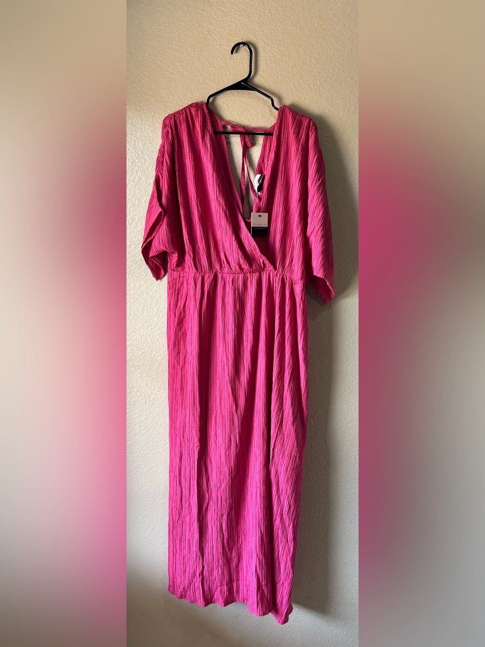 Eloquii Hot Pink Crinkle Maxi Dress